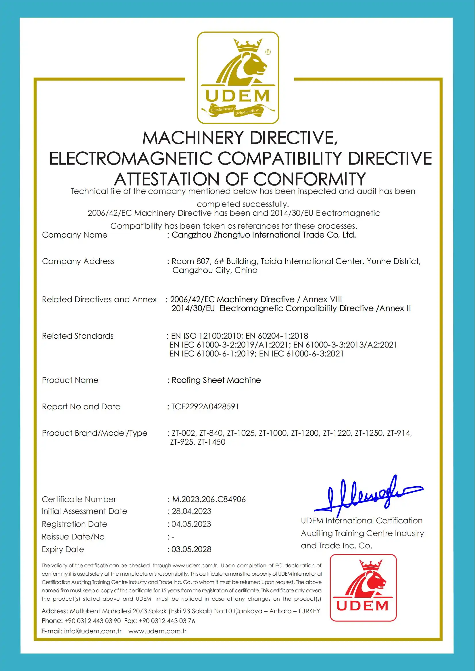 Roof tile 2023 new certificate
